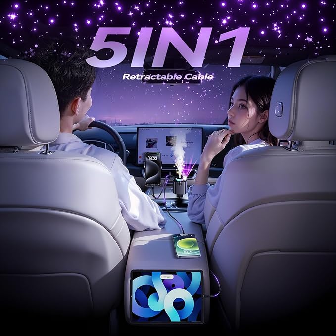 5-in-1 Starlight Car Diffuser & Charger — Aromatherapy, Galaxy Light Projector & Fast Charging in One