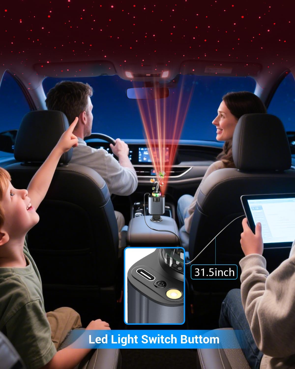 5-in-1 Starlight Car Diffuser & Charger — Aromatherapy, Galaxy Light Projector & Fast Charging in One